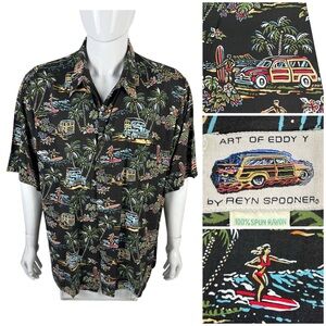 Vintage Art of Eddy Y Reyn Spooner Hawaiian Shirt 2XL Men Wagons Surf Japan